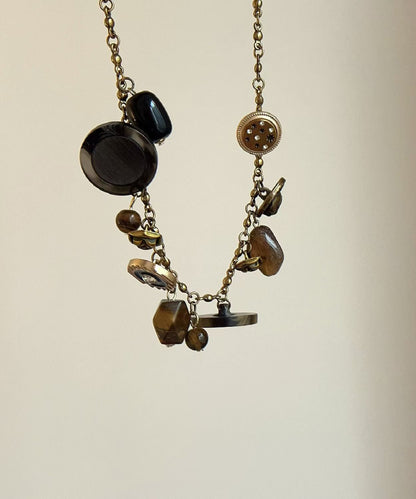 Gold Copper Tiger Eye Stone Tassel Necklace Wi011