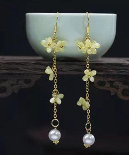 Gold Sterling Silver Overgild Pearl Coloured Glaze Tassel Drop Earrings