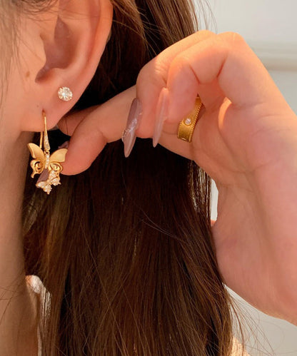 Gold Sterling Silver Overgild Zircon Butterfly Drop Earrings