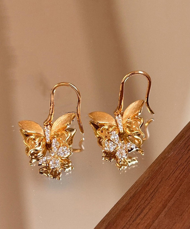 Gold Sterling Silver Overgild Zircon Butterfly Drop Earrings