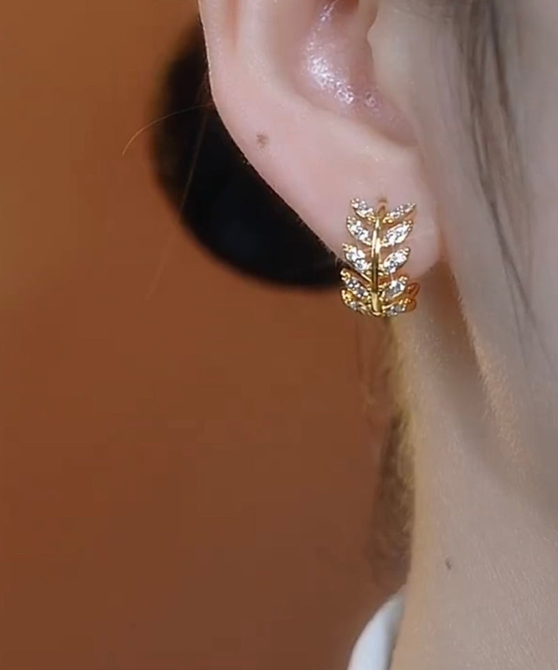 Gold Sterling Silver Overgild Zircon Ear of Wheat Hoop Earrings