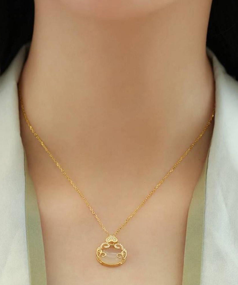 Gold Sterling Silver Overgild Zircon Jade Pendant Necklace Wf011