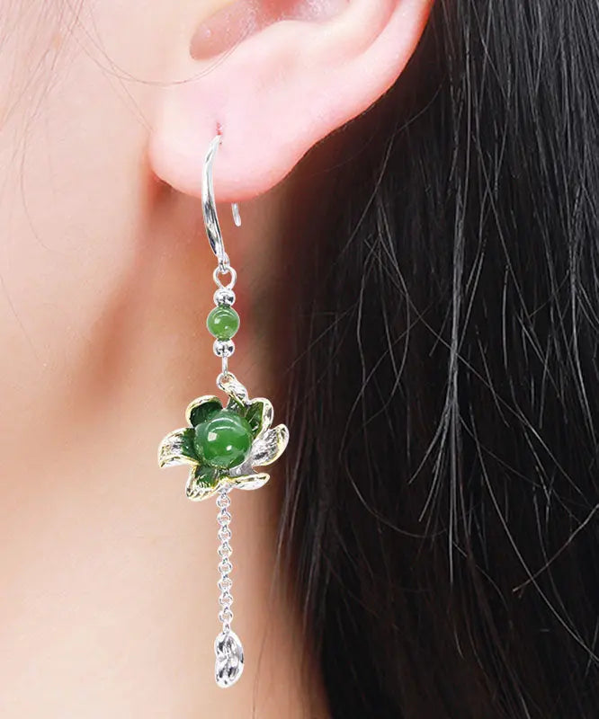 Sterling Silver Jade Drop Earrings