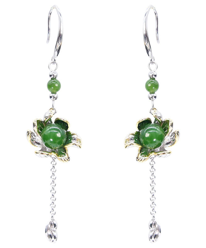 Green Sterling Silver Jade Drop Earrings