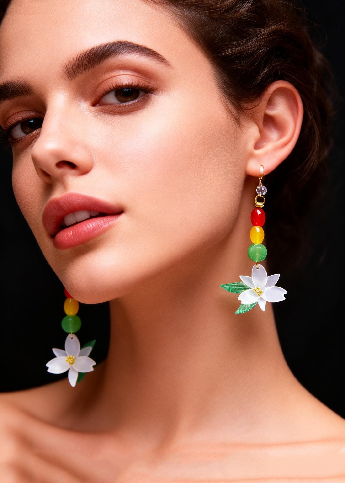 Lotus Flower Zircon Long Drop Earrings