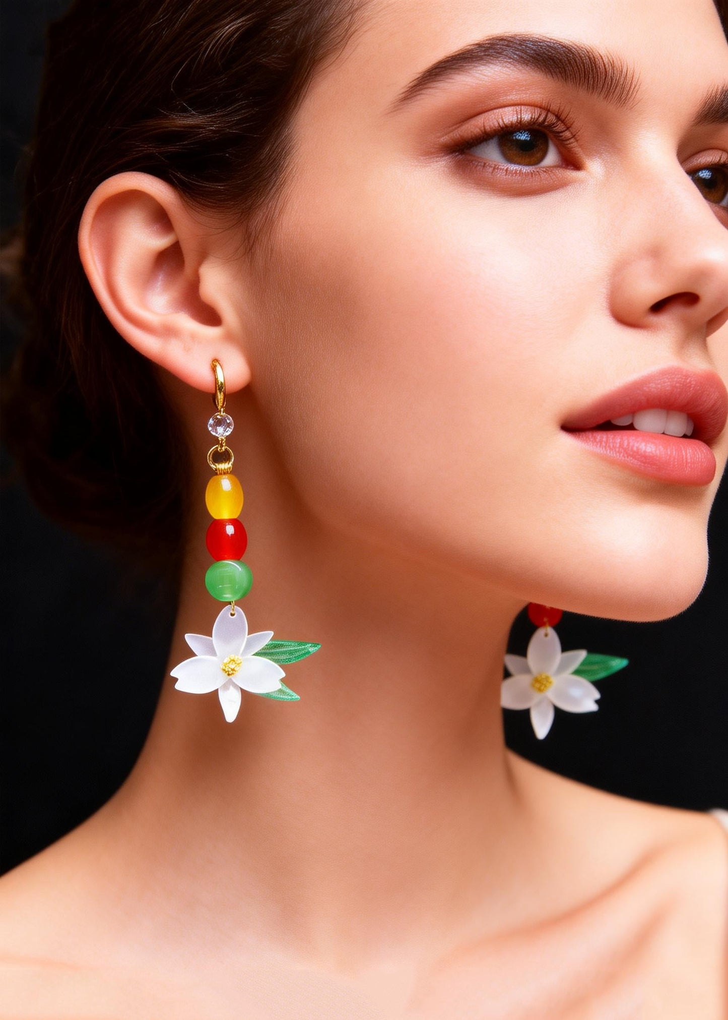 Lotus Flower Zircon Long Drop Earrings