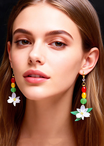 Lotus Flower Zircon Long Drop Earrings
