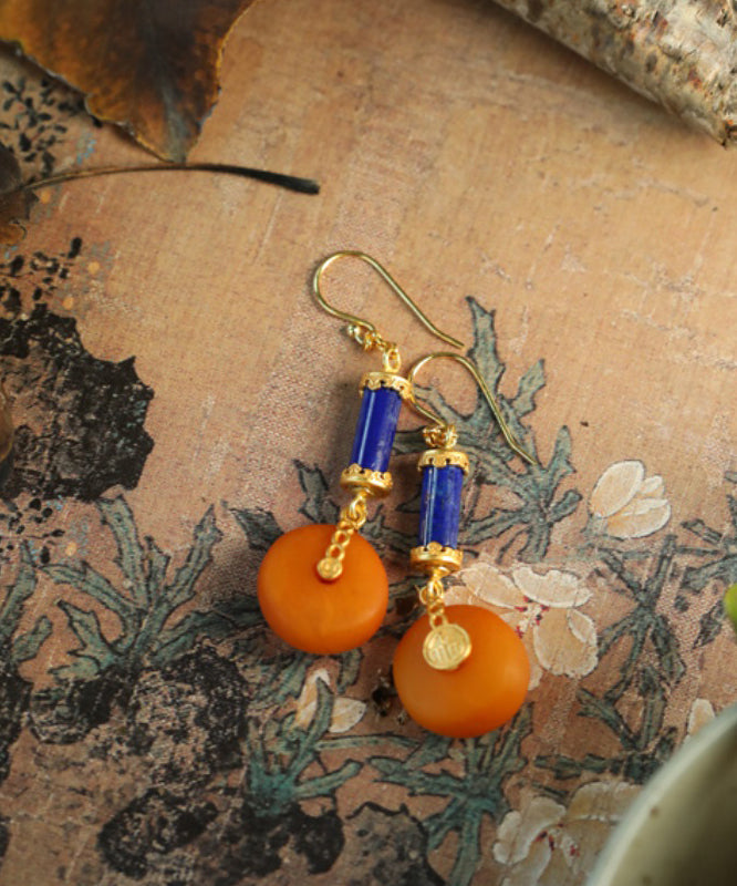 Orange Sterling Silver Overgild Amber Honey Wax Drop Earrings Gh1087