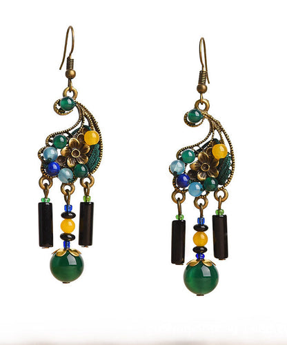 Peacock Green Agate Metal Drop Earrings