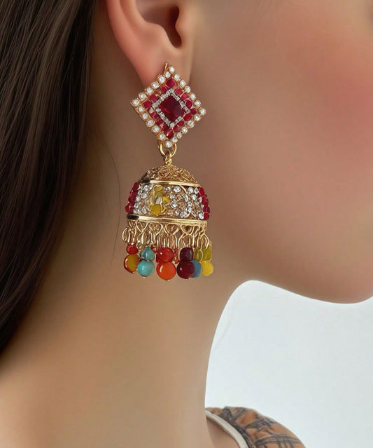 Rainbow Alloy Zircon Tassel Drop Earrings