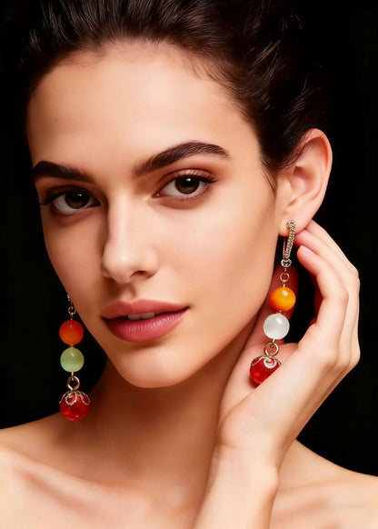Red Pearl Tassels Drop Earrings