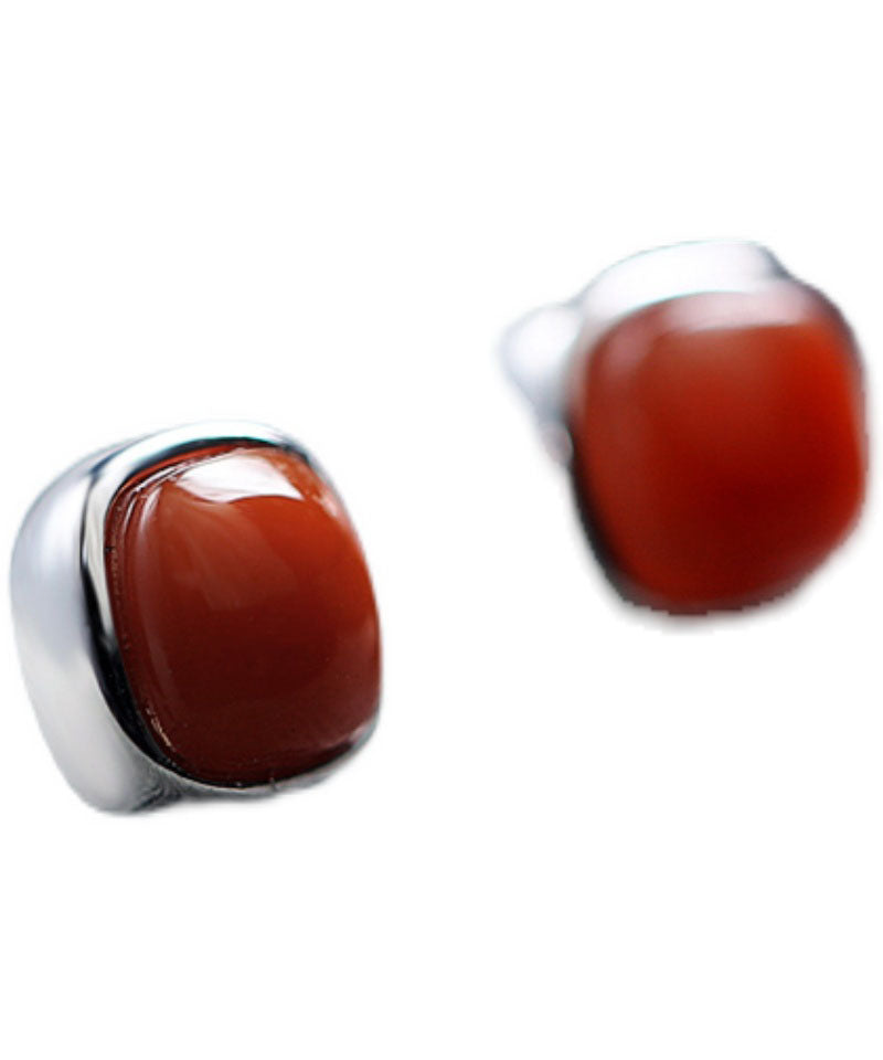 Red Sterling Silver Inlaid Agate Stud Earrings Tw1034
