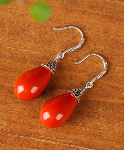 Red Sterling Silver Inlaid Gem Stone Water Drop Drop Earrings