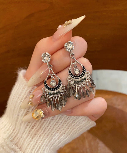 Silk Alloy Crystal Zircon Wind Chime Tassel Drop Earrings