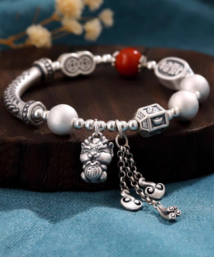 Silk Sterling Silver Agate Tassel Charm Bracelet Df1033