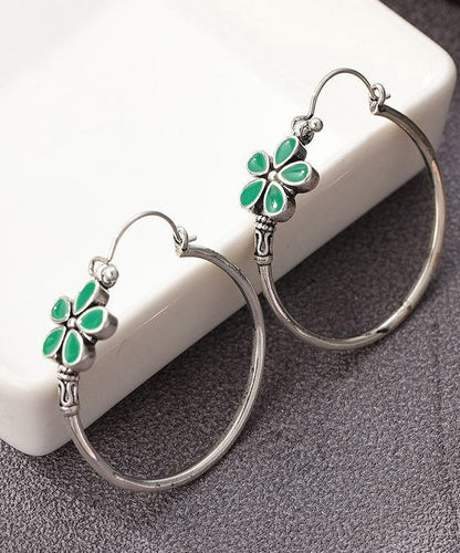 Silk Sterling Silver Five Petal Flower Hoop Earrings