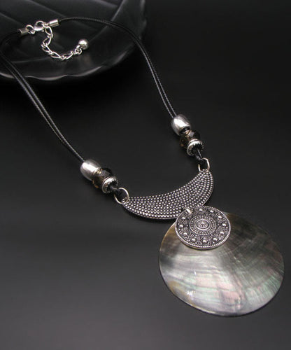 Silk Sterling Silver Metal Inlaid Shell Pendant Necklace