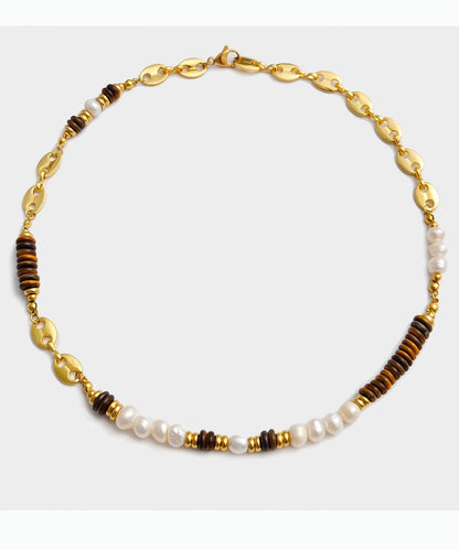 Tiger's Eye With Fine Pearl Gratuated Bead Necklace