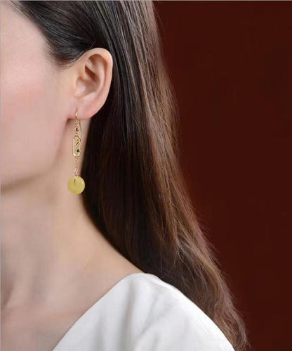Yellow Sterling Silver Beeswax Amber Ping Buckle Drop Earrings