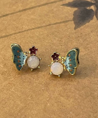 Vogue Colorblock Alloy Crystal Butterfly Enamel Stud Earrings
