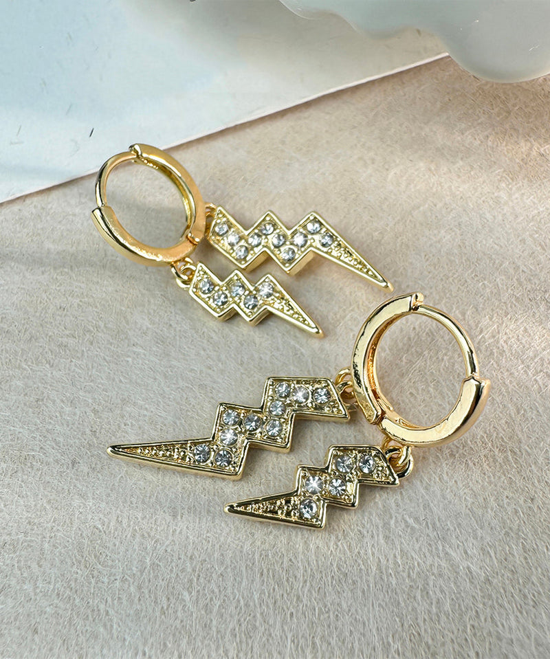 Vogue Gold Copper Overgild Zircon Lightning Hoop Earrings