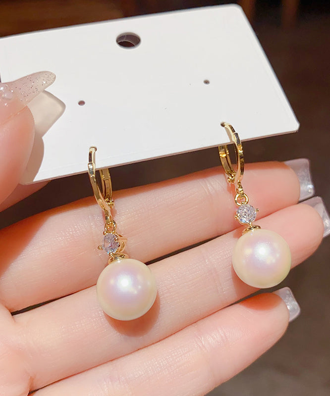 Vogue Gold Copper Overgild Zircon Pearl Drop Earrings Kx1037