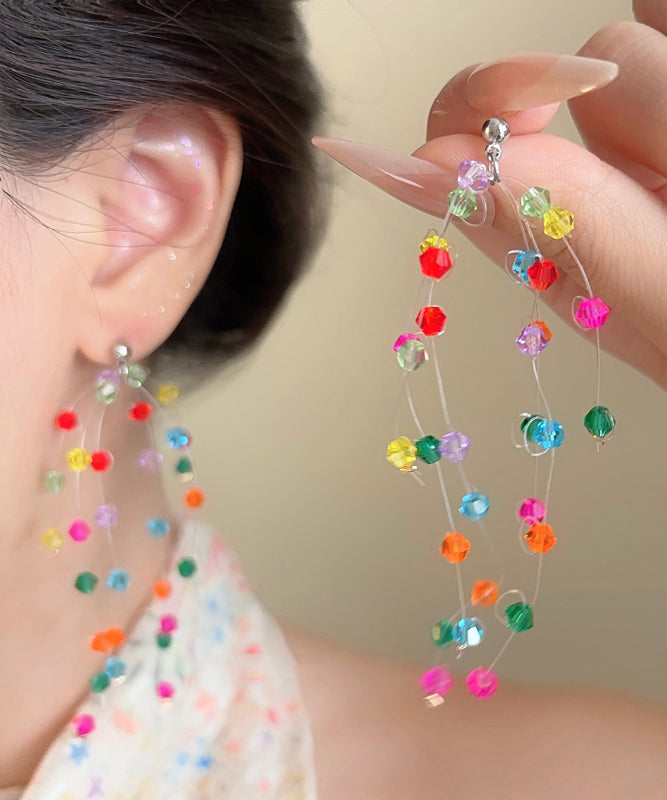 Vogue Rainbow Weave Crystal Tassel Necklace and Drop Earrings Two-piece Set
