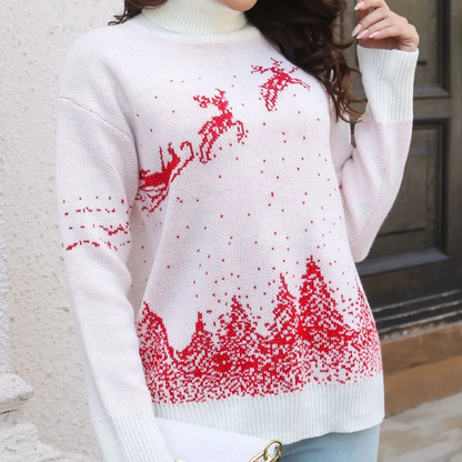 Christmas Sweater Women's Knit Reindeer Print Sweater