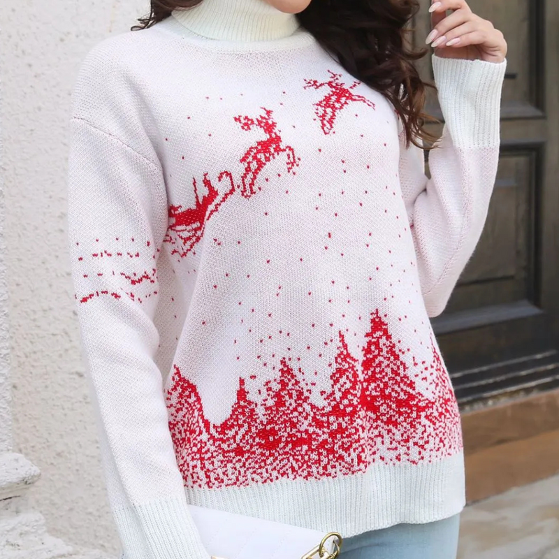 Christmas Sweater Women's Knit Reindeer Print Sweater