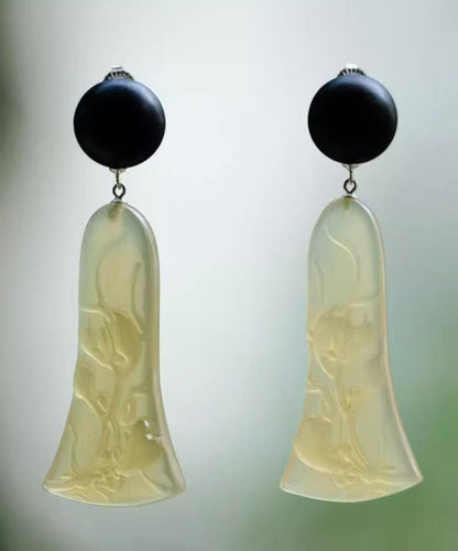 Black Sandalwood Carving Drop Earrings