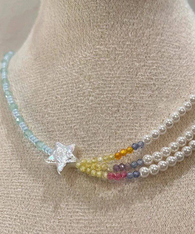 Colorblock Pearl Beads Layered Star Gratuated Bead Necklace