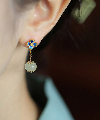 Cyan Sterlin Silver Jade Enamel Drop Earrings