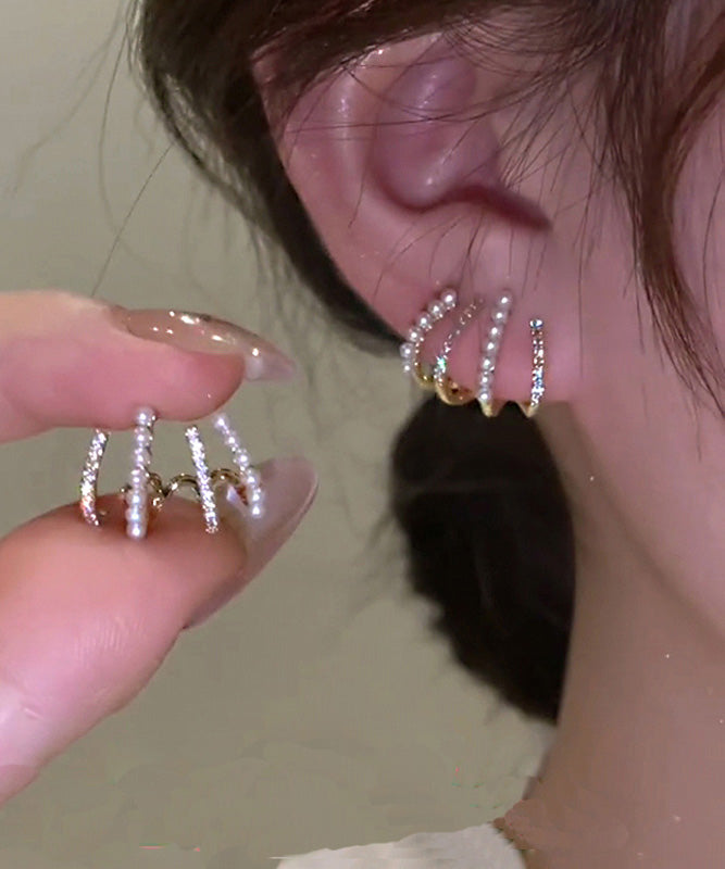 Gold Overgild Inlaid Zircon Stud Earrings