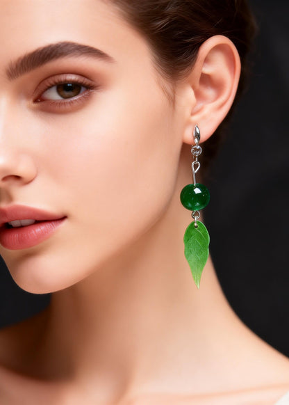 Green Leaf Acrylic Turquoise Drop Earrings