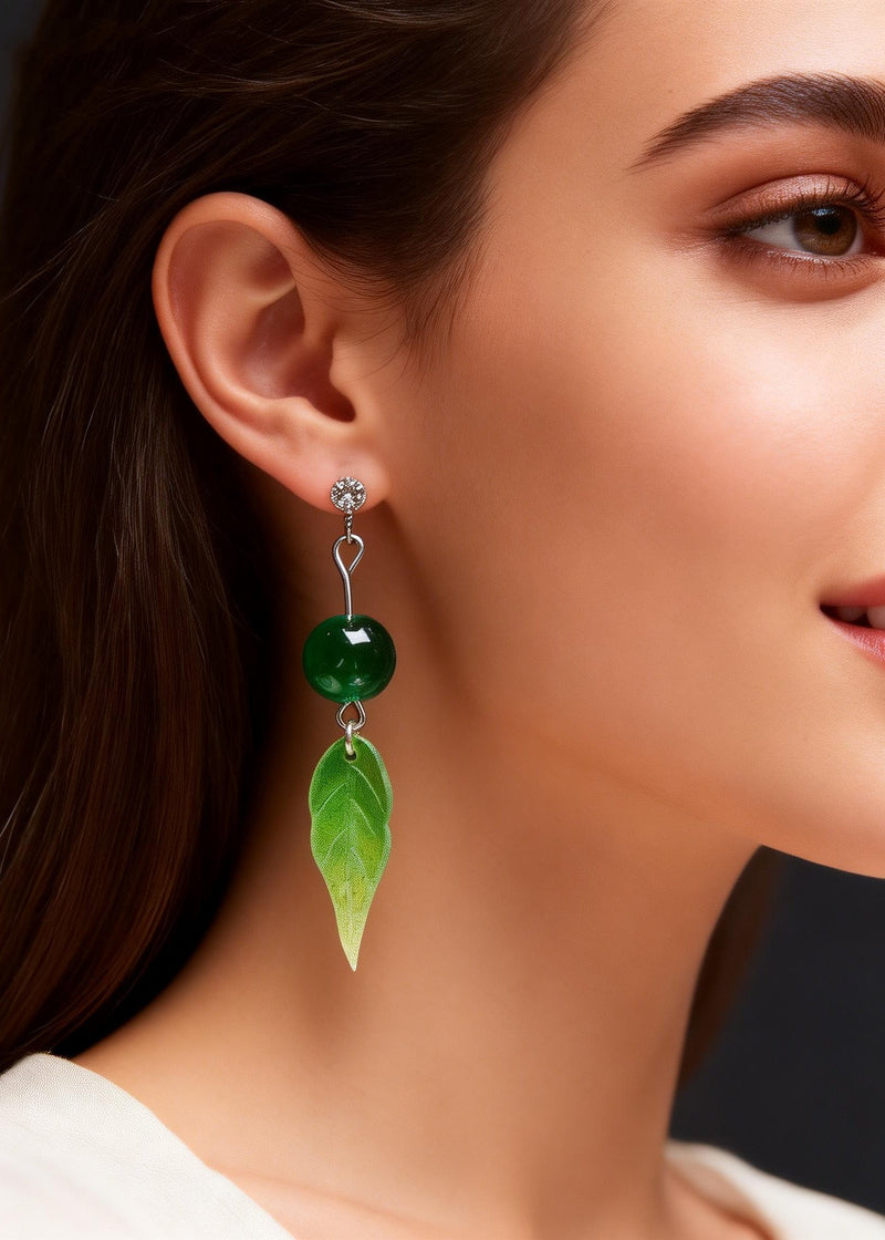 Green Leaf Acrylic Turquoise Drop Earrings