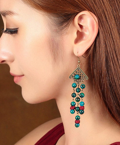 Green Sterling Silver Alloy Gem Stone Drop Earrings