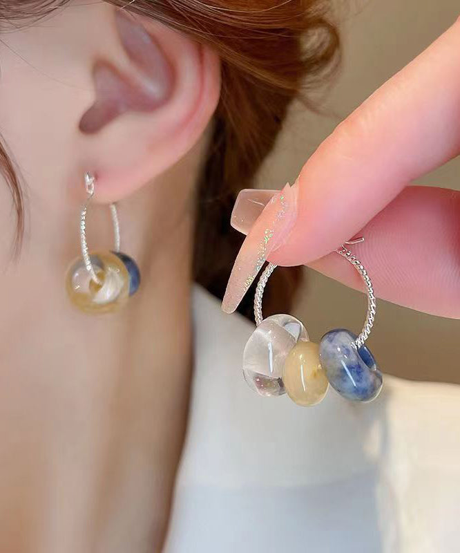 Multicolour Copper Gem Stone Glass Hoop Earrings Kx1002