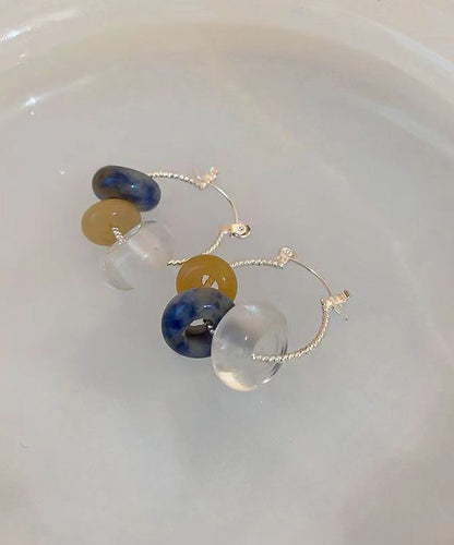 Multicolour Copper Gem Stone Glass Hoop Earrings