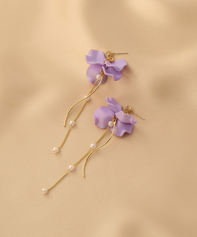 Purple Alloy Long Tassel Drop Earrings Ly1802