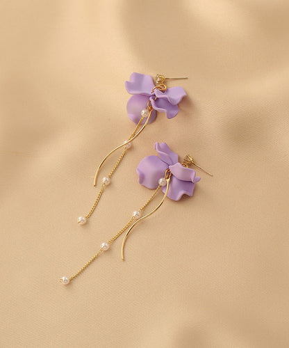Purple Alloy Long Tassel Drop Earrings Ly1802