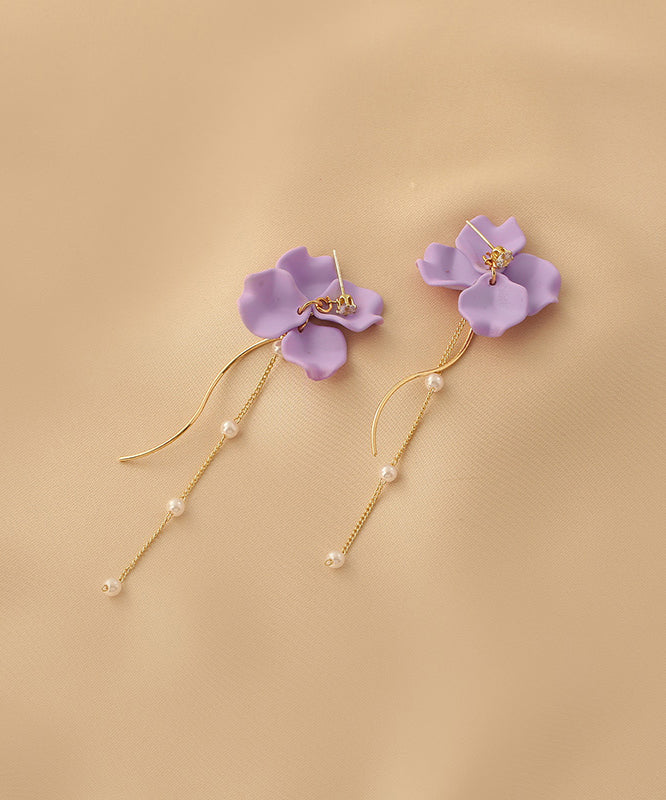 Purple Alloy Long Tassel Drop Earrings Ly1802