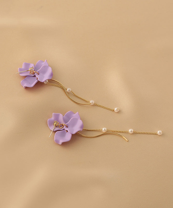 Purple Alloy Long Tassel Drop Earrings Ly1802