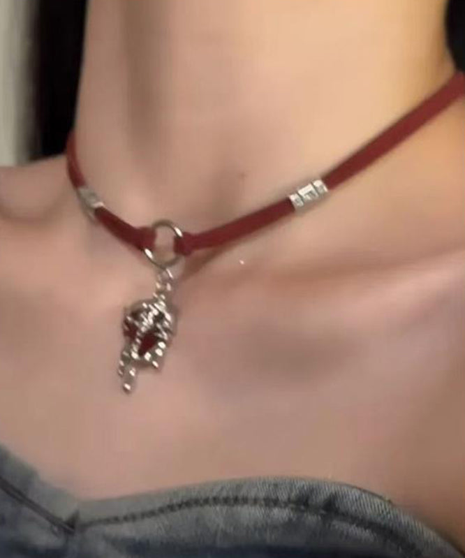 Red Stainless Steel Silk Velour Love Pendant Necklace Yd013