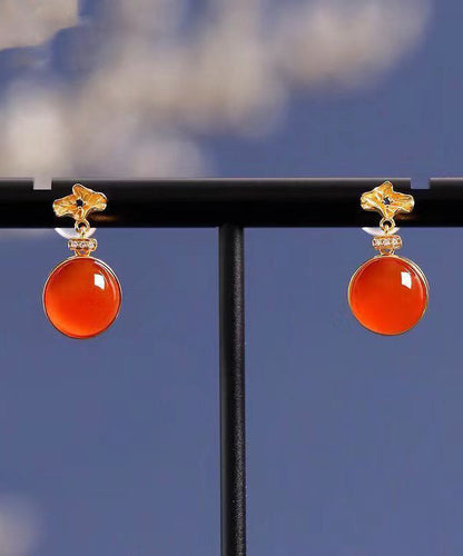 Red Sterling Silver Inlaid Zircon Agate Stud Earrings