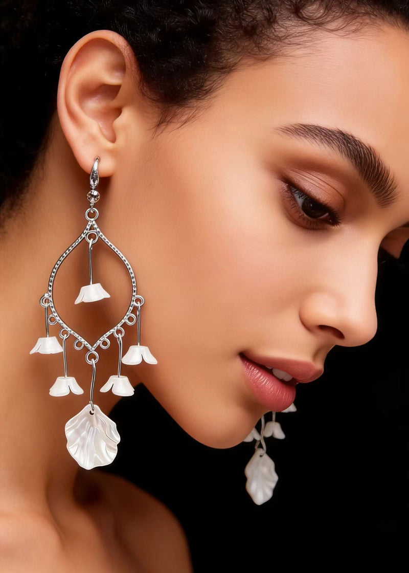 White Aeolian Bells Tassels Drop Earrings