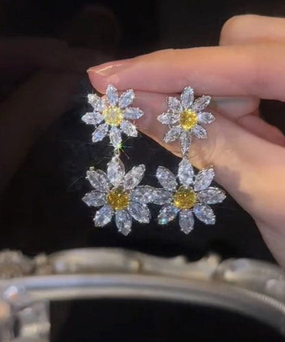 White Alloy Crystal Zircon Drop Earrings