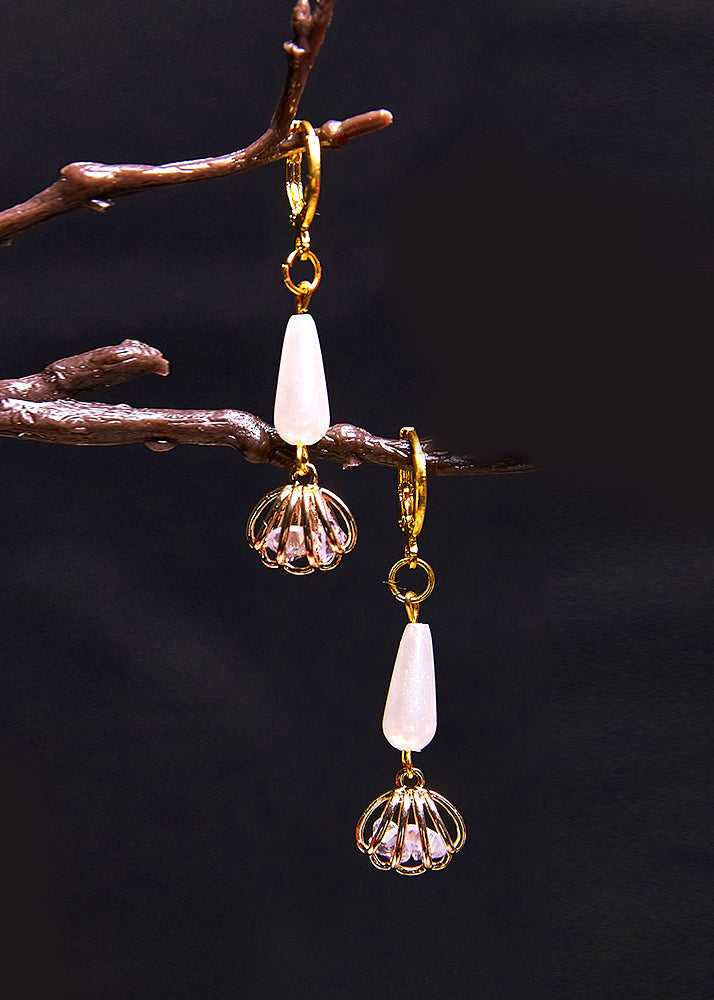 White Water Droplet Pearl Tassels Bud Drop Earrings