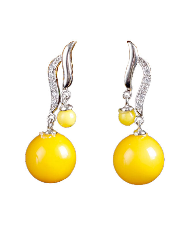 Yellow Sterling Silver Beeswax Ball Drop Earrings