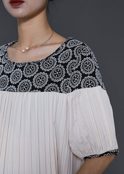 Natural White Oversized Patchwork Cotton Pleated Dress Summer