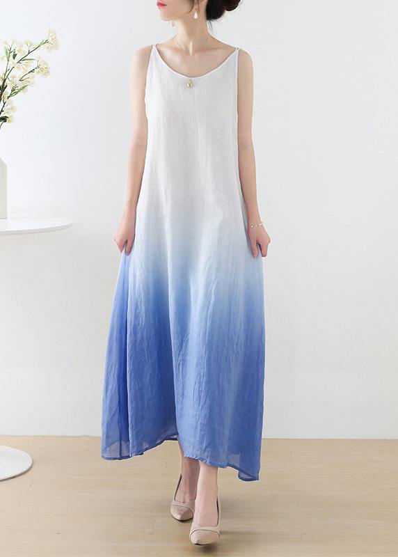 Yellow Tie Dye Backless Ramie Dress Summer